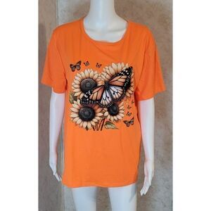 NWOT - Orange Butterfly Tee - Size XL